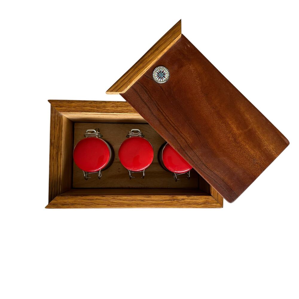 Handcrafted Wooden Stash Box with 3 Jars Brown Wood Secret Hide Herbs Brand New